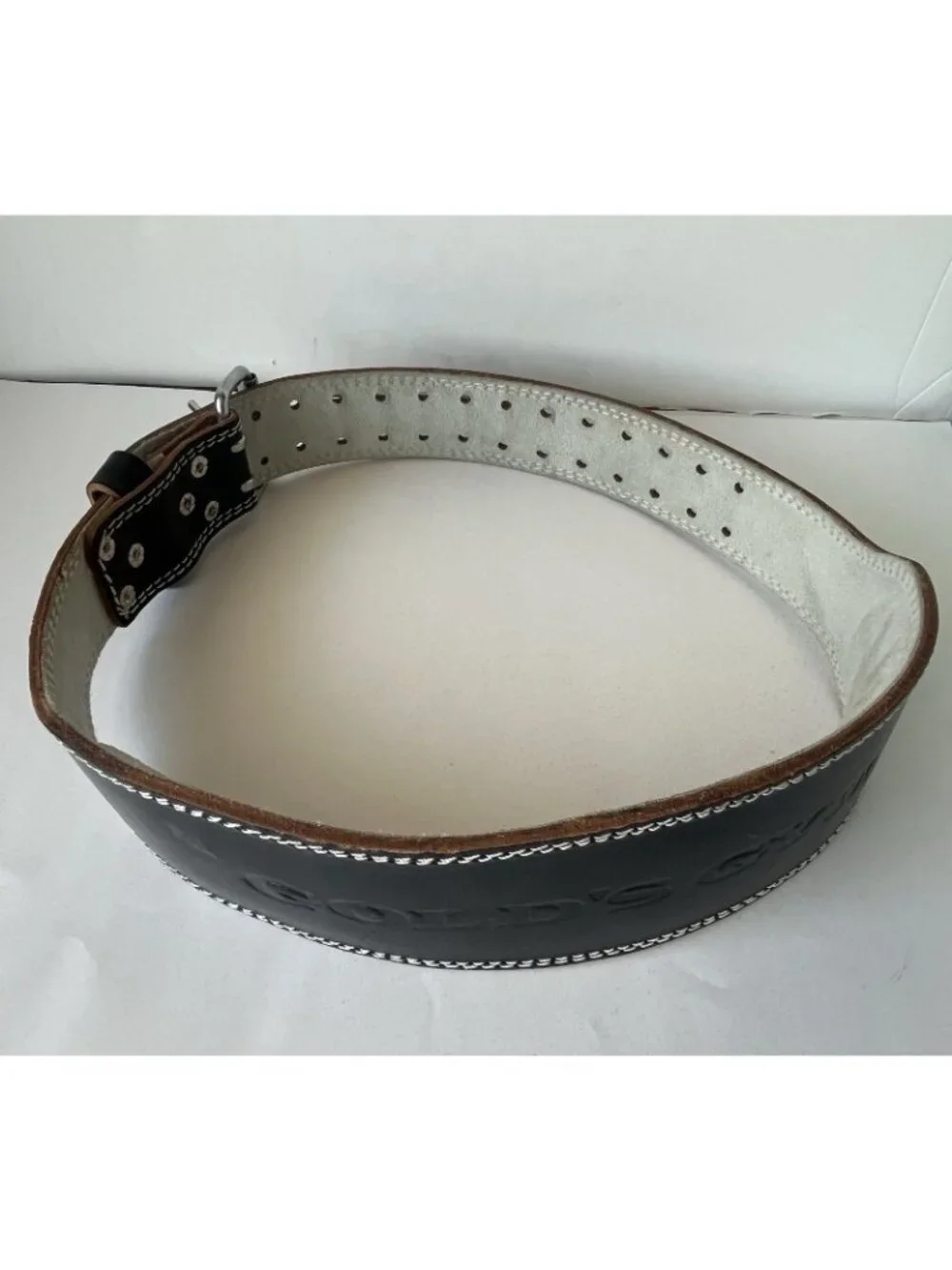 Golds Gym Black Leather Weightlifting Powerlifting Belt L/XL 34-43 Buckle Padded